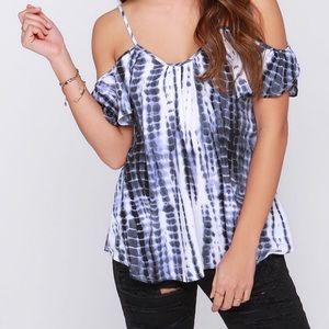 Blue Tie Dye Cold Shoulder Top